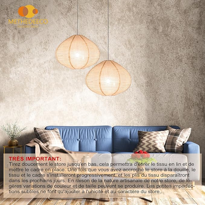 2PCS 16-inch Handmade Linen Pendant Light Shades Fabric Lampshade, Minimalist White/Beige, Foldable Hanging Lanterns for Bedroom, Living Room, Kitchen showcase window House Gift Idea