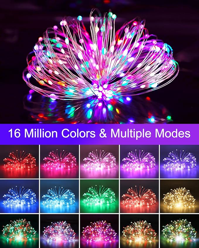 Smart Fairy Lights 2 Pack 66Ft 200 LED Twinkle String Lights with Remote & APP Control, Color Changing USB Christmas Tree Lights Music & Mic Sync for Halloween Holiday Party Decor