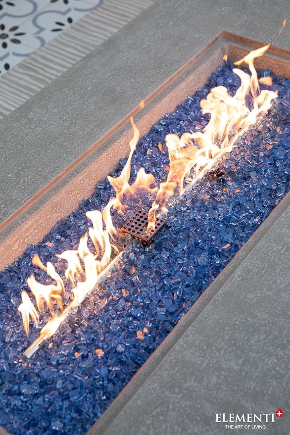 Elementi+ | Bundle Riviera Gas Fire Pit Cast Concrete 60" Rectangular Fire Table, Outdoor Fire Pit Electronic Ignition | Canvas Cover, Fire Glass and Burner Lid Included | Light Gray | Propane Gas