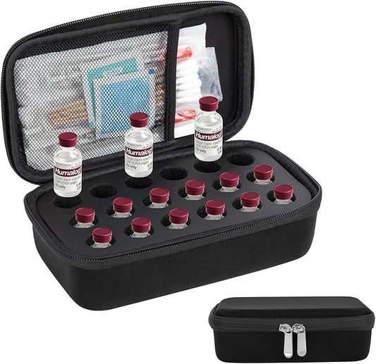 YOUSHARES Insulin Vials Refrigerator Storage Case - 10ml Peptide Vial Protective Holder for Fridge, 18-Slots Diabetic Insulin Small Bottle Organizer Bag Compatible with U-100 Vials