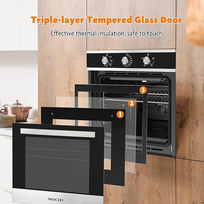 Gas Wall Oven 24 Inch CSA Certified,2.3 Cu.ft. Single, Natural Gas, Bake Broil Rotisserie, Mechanical Controls, Built-in Timer, Convection Fan in Stainless Steel