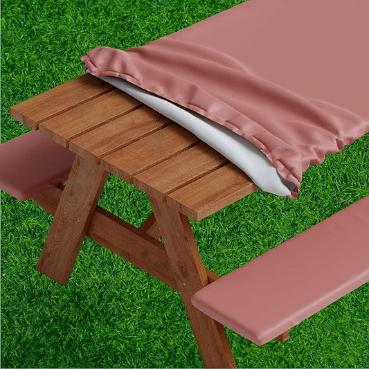 Sorfey Picnic Table Cover with Bench Covers -Fitted with Elastic, Vinyl with Flannel Back, Fits for Table 30"x 60" Rectangle,Water Proof, Solid Burgundy Design