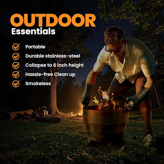 Smokeless Fire Pit for Outdoor Wood-Burning – Portable, Compact & Foldable Design for Camping, Bonfires, Tiny Cabin, Ventless Burn, Solo Pits, and Backyard Use – Stainless Steel, 23-Inch Slinky Stove