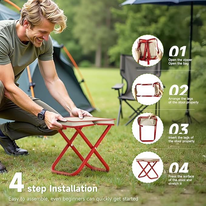Folding Stool Camping Stool, Portable Folding Stool with Carrying Bag, 12-Inch Portable Chair (1.3Lbs), Outdoor Travel Footstool