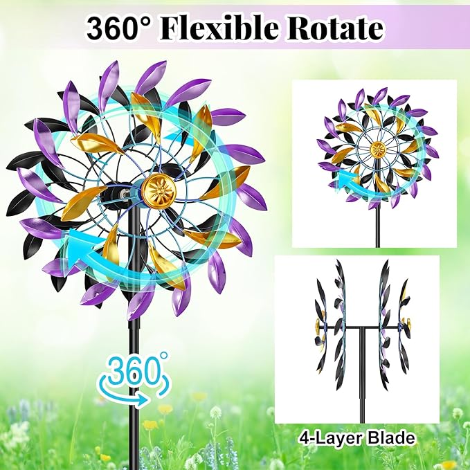 Wind Spinners Outdoor for Yard and Garden, 360 Degrees Metal Wind Sculptures & Spinners, Windmill for Outside Patio Lawn Decor Gifts for Family Friends