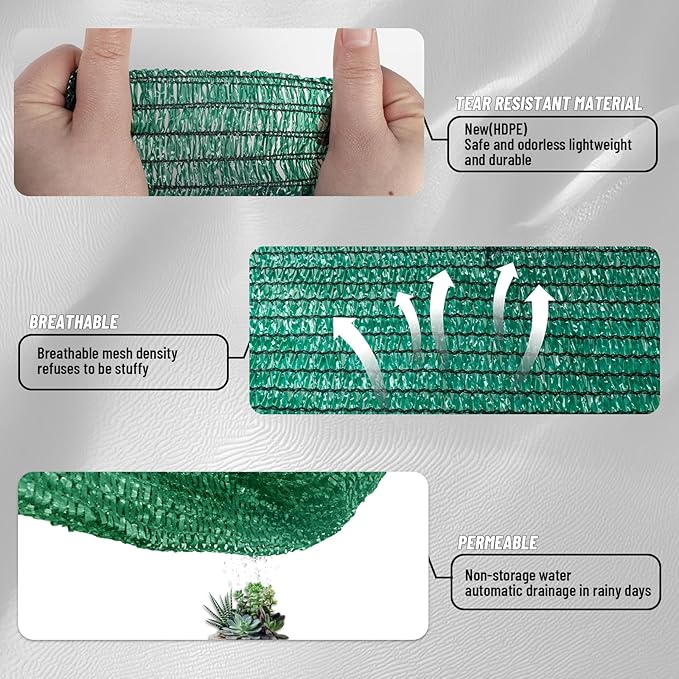 Cool Area 90% Sun Shade Cloth Mesh Tarp with Grommets for Plant Cover 6x8ft Patio Canopy Garden Pergola Blackhouse Car Barn Kennel Green