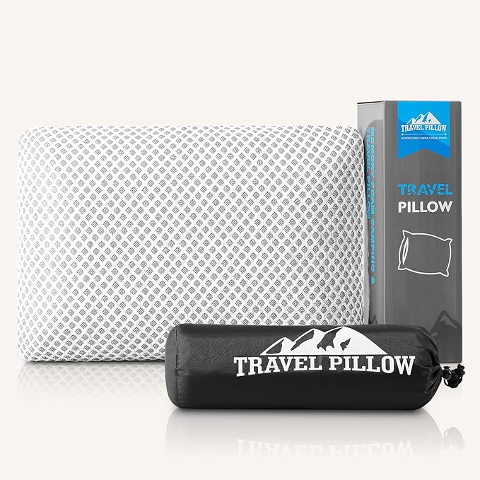 Travel Pillow Memory Foam Pillows, Camping Pillow-Compressible Medium Firm, Breathable Cover, Ideal Backpacking Hiking, Bed Pillows, Airplane and Car (White, L)