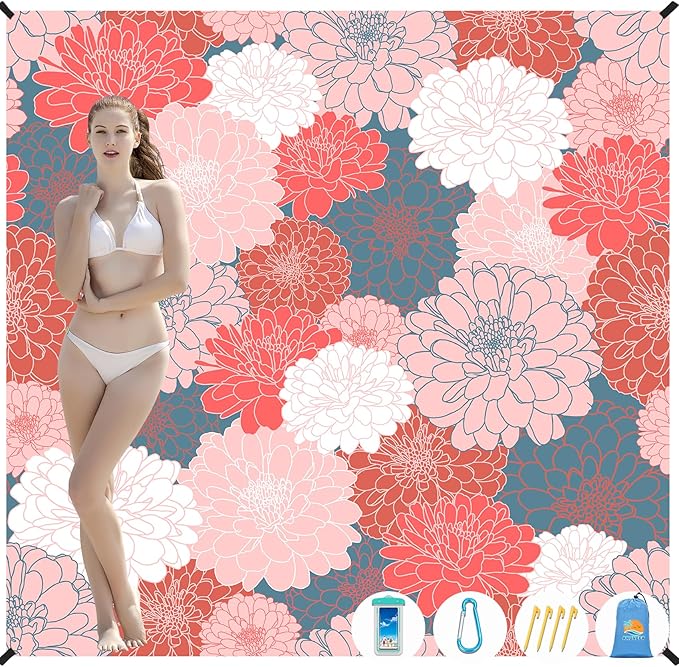 Beach Blanket Waterproof Sandproof 1-7 Adult Oversized 78 '' × 81 '' Lightweight Durable Compact Sand Free Beach Mat for Travel Camping Hiking Picnic Blanket Extra Large