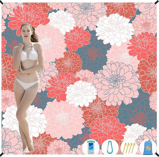 Beach Blanket Waterproof Sandproof 1-7 Adult Oversized 78 '' × 81 '' Lightweight Durable Compact Sand Free Beach Mat for Travel Camping Hiking Picnic Blanket Extra Large