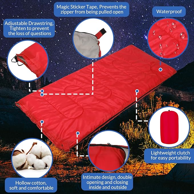 Macarrie 12 Pack Camping Sleeping Bags for Adults Bulk Cold Weather Kids Sleeping Bag for Homeless Lightweight Waterproof Compression Sack for Backpacking Traveling Hiking Outdoor