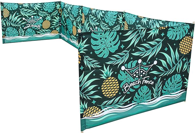 Premium 20 ft Beach Windscreen, Privacy Screen, Wind Blocker - Pineapple Oasis, Free Rubber Mallet and Carry Bag Included
