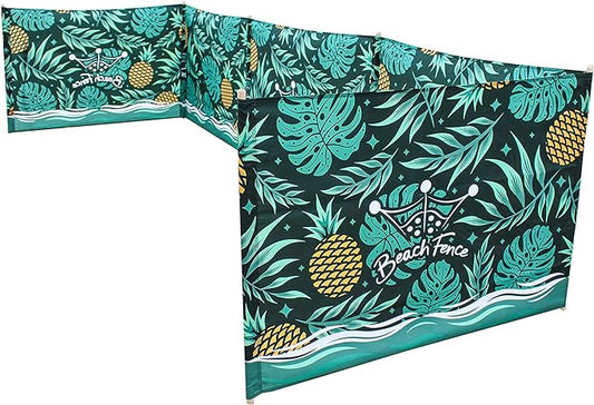 Premium 20 ft Beach Windscreen, Privacy Screen, Wind Blocker - Pineapple Oasis, Free Rubber Mallet and Carry Bag Included