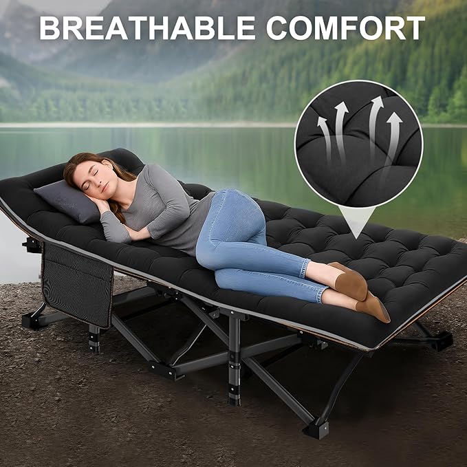 ABORON 2 Pack Folding Camping Cot W/Mat for Adults, Heavy Duty Outdoor Bed with Carry Bag,1200 D Layer Oxford Travel Camp Cots