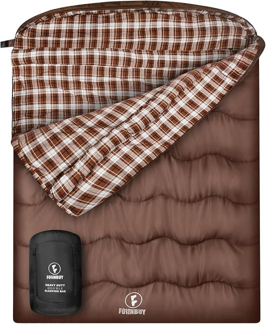 0 Degree Flannel Double Sleeping Bag for Adults, Couples or Family - Winter Queen Size Waterproof & Warm 2-Person Sleeping Bag for Cold Weather Camping, RV Travel