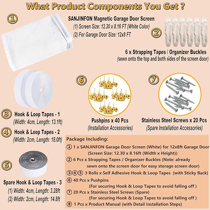 Magnetic Garage Door Screen Kit 12x8 FT White - Retractable Mesh Net Screen Door with Fiberglass Mesh for 1 Car Garage 12x8ft, Blocks Bugs & Provides Privacy - Perfect for Workshop Gym Patio