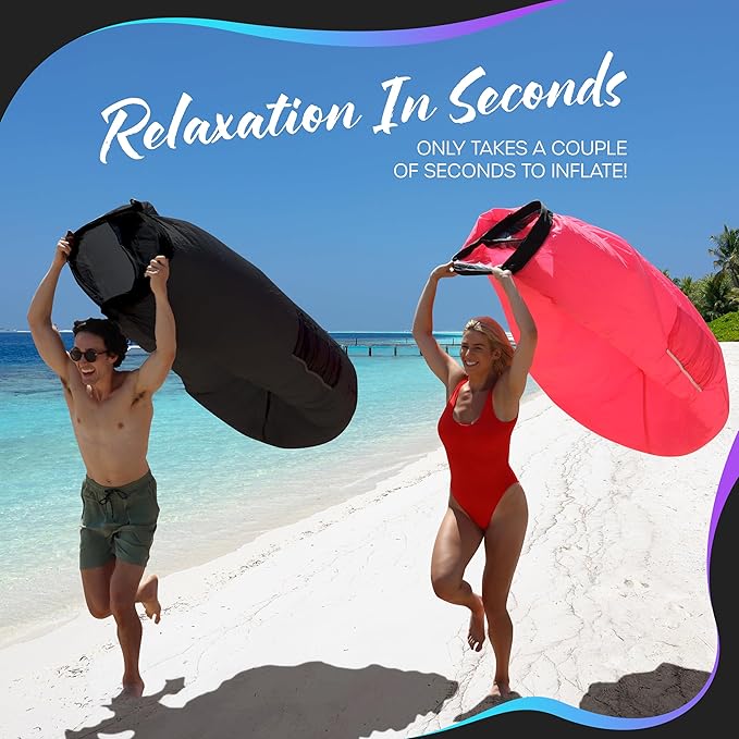 Nevlers Inflatable Lounger | 210T Polyester Inflatable Chair | No-Pump Blow Up Couch | Camping Couch Air Sofa Bed w/ 450 lbs. Cap., Pockets & Matching Bag | Use as Inflatable Couch for Adults & Kids