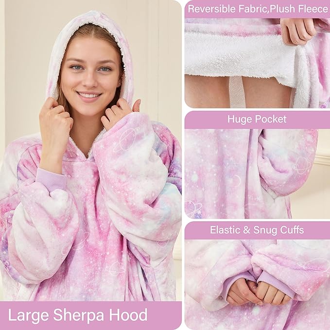 LetsFunny Blanket Hoodie,Oversized Wearable Sherpa Fleece Blanket Sweatshirt,Super Soft Warm Cozy with Giant Pocket,for Women Men Adults Teenagers Kids, One Size Fits All