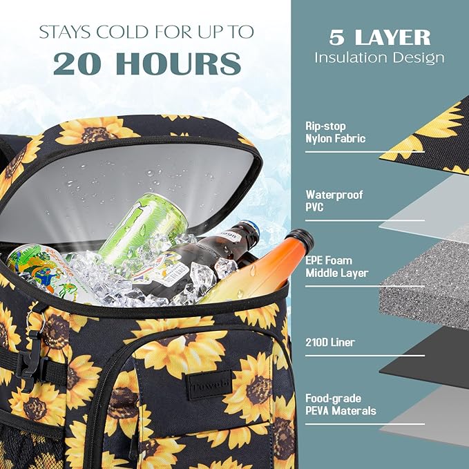 Tuwubi Cooler Backpack 35/42 Cans, Backpack Coolers Insulated Leak Proof for Men Women, Waterproof Soft Sided Lunch Camping Beach Travel Ice Chest Backpack Cooler Bag