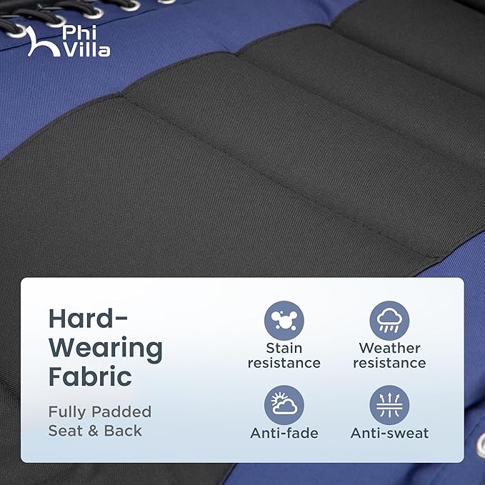 PHI VILLA XXL Oversized Padded Zero Gravity Chair, Foldable Patio Recliner, 30" Wide Seat Anti Gravity Lounger with Cup Holder, Set of 2, Support 400 LBS (Navy Blue)