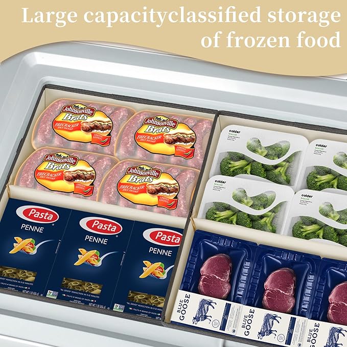 Freezer Organizer Bins, 2 Pack Collapsible Deep Freezer Organizer Bins for 15"x14"x9", freezer Storage Bins with Removable Dividers, Handles (Dark Grey, 2 Pack)