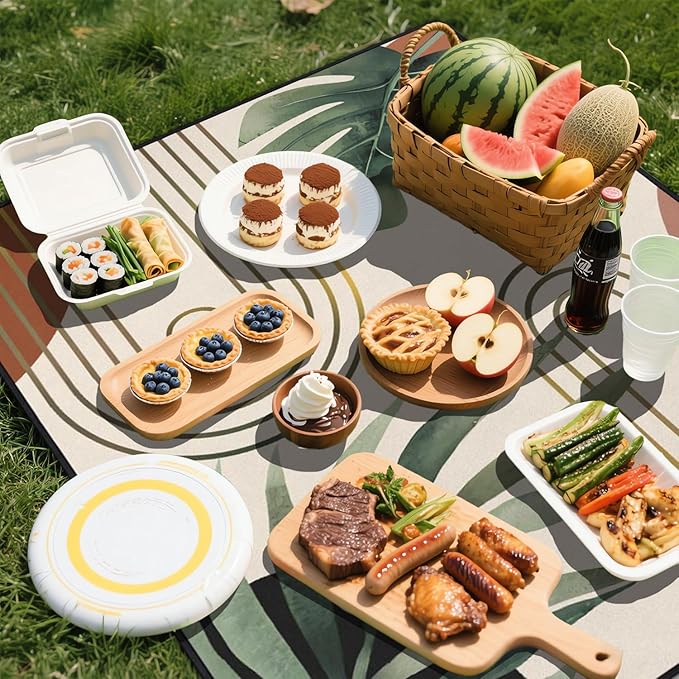 Extra Large Picnic Outdoor Blanket 60''x80'' Boho Plant Waterproof and Sandproof Picnic Mat for Beach Foldable Camping Accessories for Grass Lawn Park