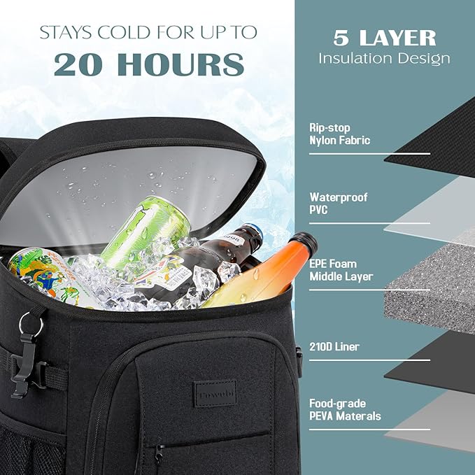 Tuwubi Cooler Backpack 35/42 Cans, Backpack Coolers Insulated Leak Proof for Men Women, Waterproof Soft Sided Lunch Camping Beach Travel Ice Chest Backpack Cooler Bag
