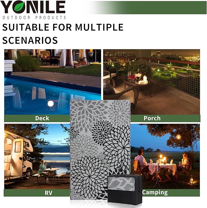 Outdoor Rug 9x12 ft with LED Light, Waterproof Reversible Outdoor Plastic Straw Rug for Patios Clearance, Large Outdoor Area Rug Carpet RV Mat for Camping Backyard Deck Porch Beach