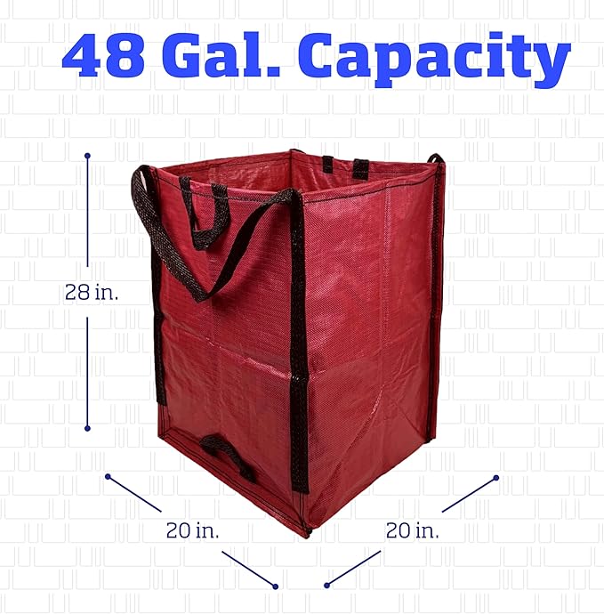 DURASACK Heavy Duty Home and Yard Bags 48-Gallon Reusable Self-Standing Lawn and Leaf Bags Garbage Can with Reinforced Handles, Red