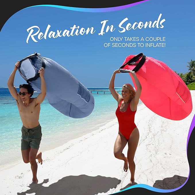 Nevlers Inflatable Lounger | 210T Polyester Inflatable Chair | No-Pump Blow Up Couch | Camping Couch Air Sofa Bed w/ 450 lbs. Cap., Pockets & Matching Bag | Use as Inflatable Couch for Adults & Kids