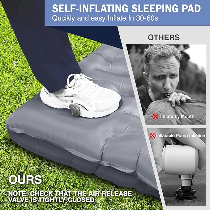 Sleeping Pad, 6" Extra Thick Camping Mat with Pillow Built-in Foot Pump, Ultra Comfortable Inflatable Sleeping Mat for Camping, Backpacking, Hiking, Camp Tent - Enjoy a Comfy Sleep
