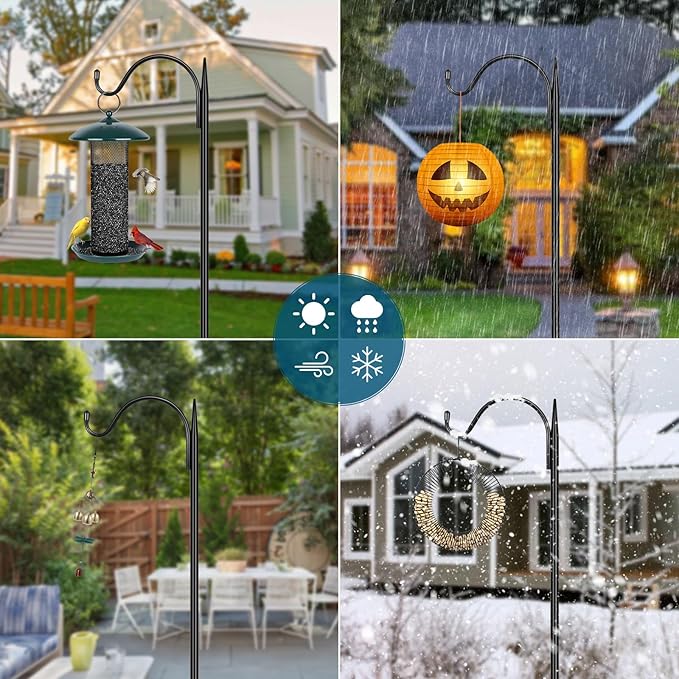 Gtongoko Adjustable 63 Inch Shepherds Hooks for Outdoor with 5 Prongs Base, Bird Feeder Pole Garden Hooks for Hanging Lanterns, Plants Baskets, Hummingbird Feeders, 1 Pack