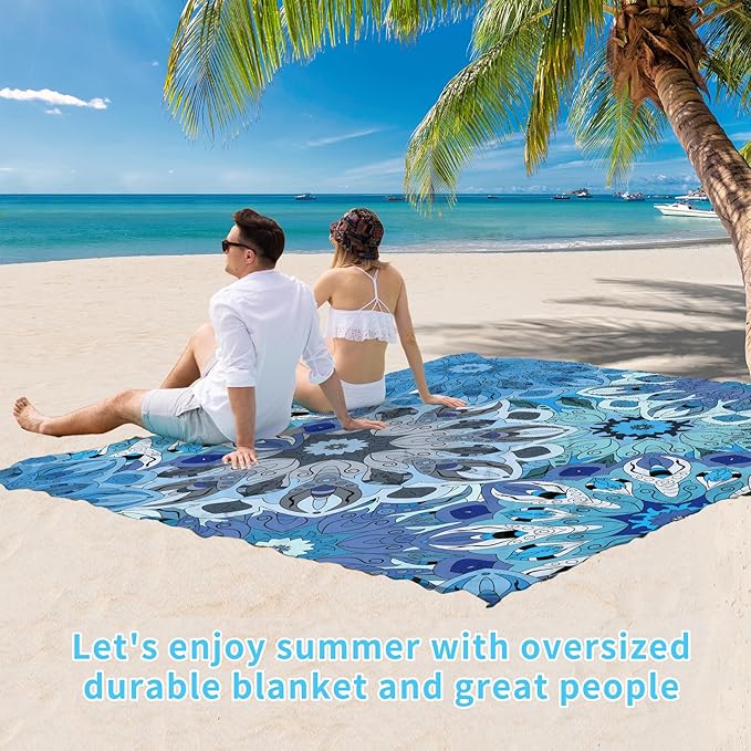 BYDOLL Beach Blanket Waterproof Sandproof 78''×81'' Suits1-4 Adults Compact Lightweight Oversized Sand-Free Blanket Large Picnic Mat for Beach Travel Camping Hiking