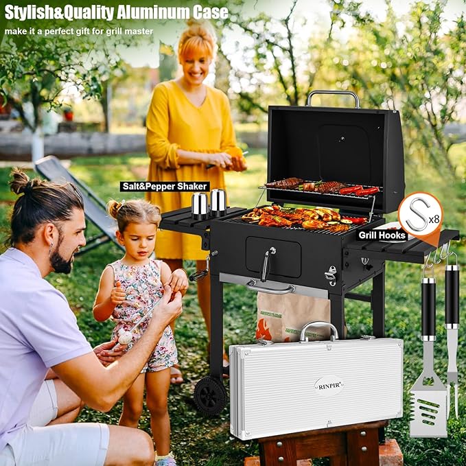 35pcs Deluxe Grilling Gifts Set for Birthday Fathers Day, Stainless Steel BBQ Accessories Kit for Men Dad, Professional Grill Tools Utensils with Scissors, Meat Claws in Aluminum Case Black