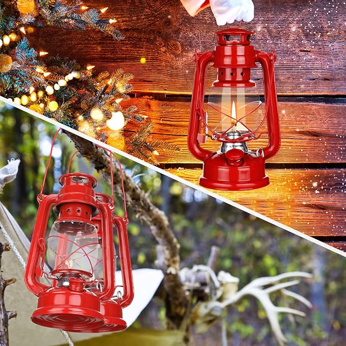 2 Pcs Hurricane Lantern 10 Inch Original Oil Burning Lantern Vintage Hanging Oil Lamp Outdoor Indoor Decorative Kerosene Fuel Lanterns for Camping Home Patio(Red)