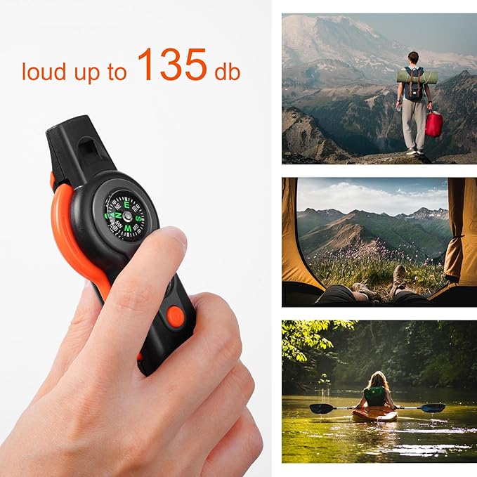 Emergency Survival Function Whistle, Outdoor Multifunctional Tool Safety Whistle with Lanyard, Ideal for Kayaking, Boating, Hiking, Camping, Climbing, Hunting, Fishing, Rescue Signaling