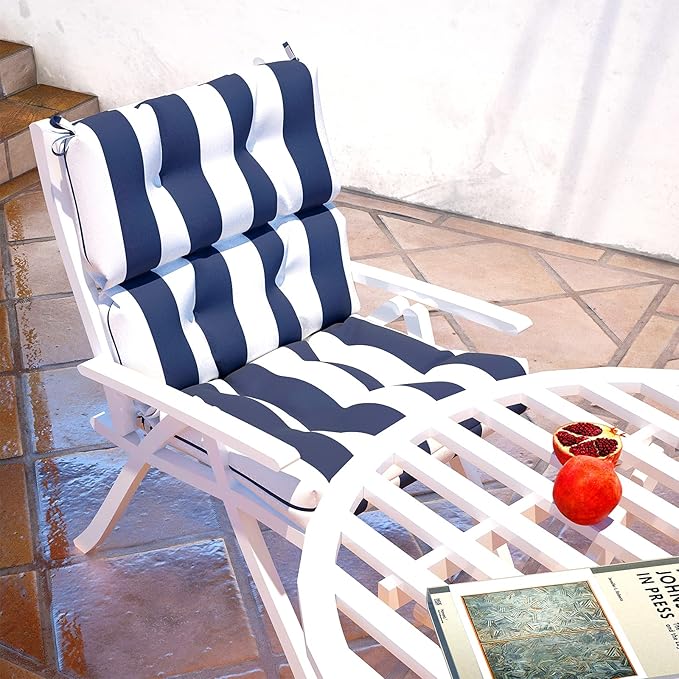 LVTXIII 2 Pack Outdoor High Back Cushions Patio Tufted Seat and Back Chair Cushions with Ties, Replacement Chair Pad for Outdoor Furniture Decoration (44” L x 22 W”, Set of 2, Cabana Navy)