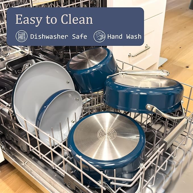 3.5qt Nonstick Ceramic Sauce Pan with Lid (8.19") Even Heat Distribution, Non Toxic & PFAS Free Healthy Cooking Pot for All Stovetops (Induction/Gas/Electric), Oven Safe 500°F, Navy Blue