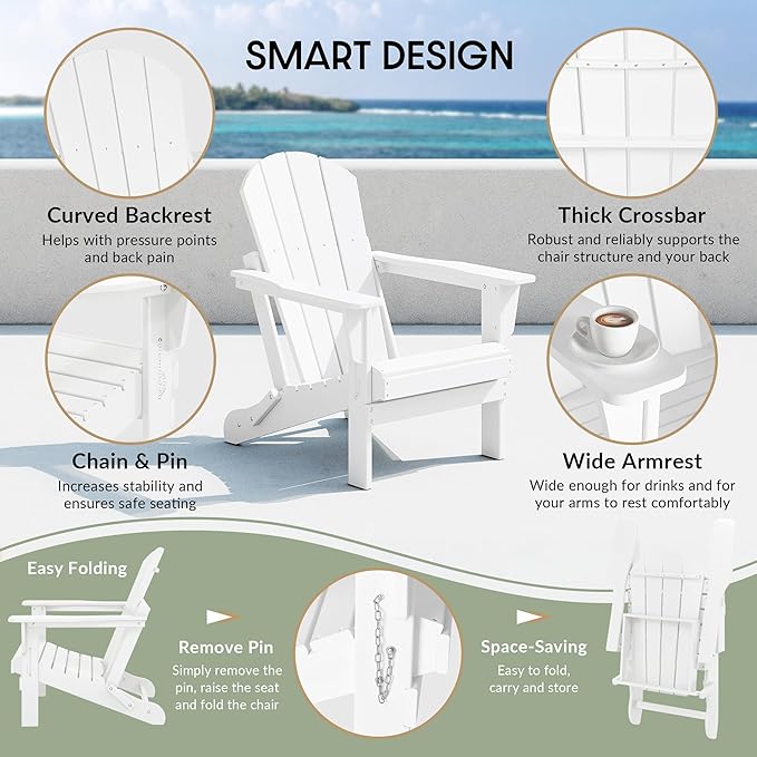 WestinTrends Malibu 2 Piece Set Outdoor Folding Poly Adirondack Chair, White