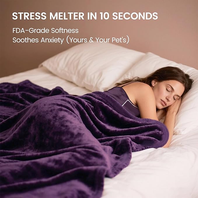 gogobunny Waterproof Bed Blanket, Reversible Sherpa Fleece Throw Blanket for Dog Puppy Cat, Furniture Cover Protects Bed Couch Sofa from Liquid Pee and Pet Fur (Dark Purple, 90x108 inches)