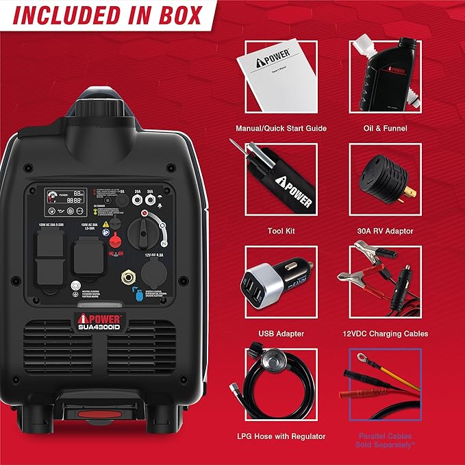 A-iPower 4300-Watt Dual Fuel Portable Inverter Generator, RV Ready Lightweight w/CO Sensor for Backup Home Use, Tailgating & Camping, CARB Compliant (SUA4300iD)