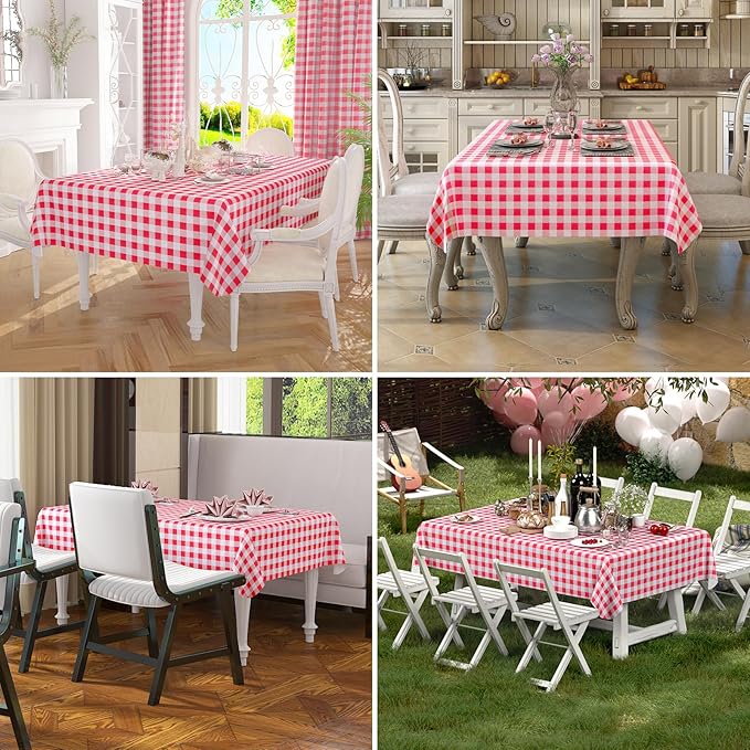 misaya Rectangle Waterproof Vinyl Table Cloth, Buffalo Flannel Backed Tablecloth, Wipeable Plastic Table Cover for Dinner, Kitchen, Outdoor (52" x 70", Red and White)