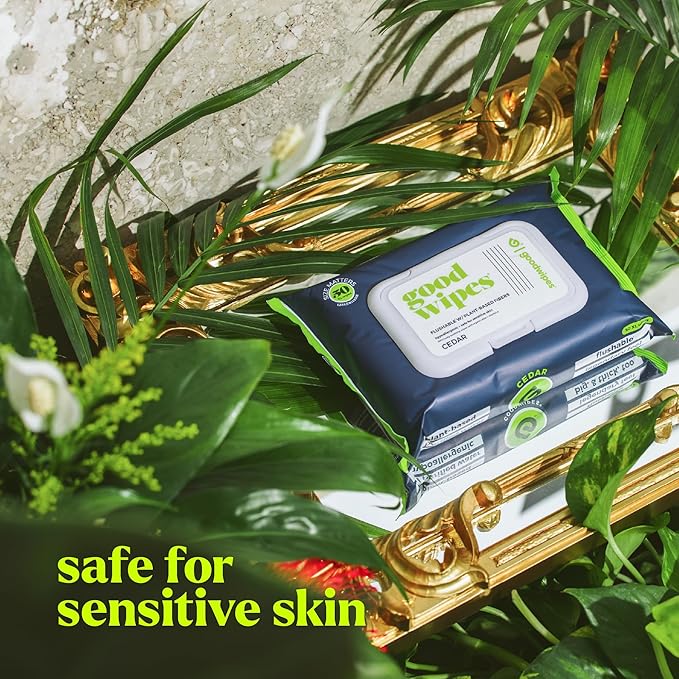 goodwipes Flushable Butt Wipes - Vitamin E & Aloe - Sewer & Septic Safe - Extra Large Adult Wet Wipes For Women & Men - Bathroom Essentials - Cedar, 318 Count (6 Packs + 1 Travel)