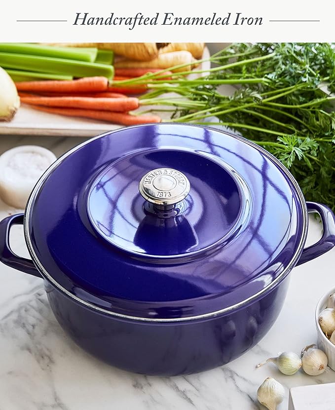 Merten & Storck 7QT Round Dutch Oven Casserole Pot with Lid, European Crafted Enameled Iron Stockpot, Induction & All Cooktops, Braising, Stews, Roasting, Slow Cooking, Sourdough, Cobalt Blue