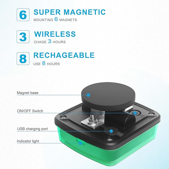 Agrieyes 2Pcs Wireless Emergency Strobe Lights for Trucks,Vehicles, Rechargeable Led Beacon Lights with Super Magnetic, Plow Flashing Hazard Warning Light for Tractor,Automotive, Boat (Green)