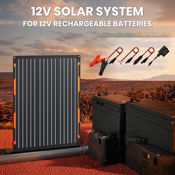 FlexSolar 20W 12V Solar Panel Charger Kit with Built-in Charge Controller - Portable Waterproof Solar Trickle Charger Battery Maintainer, Cig Plug & Alligator Clips for Car, Boat, RV, Tractor