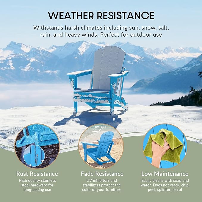 WestinTrends Malibu 2 Piece Set Outdoor Folding Poly Adirondack Chair, Pacific Blue