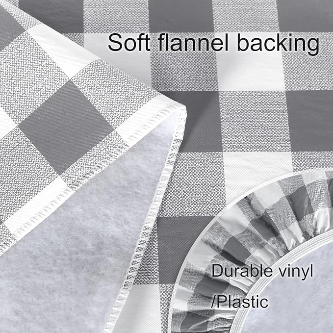 Fitable Checkered Picnic Table Cover Waterproof Vinyl Fitted Table Cover Flannel Backing Outdoor Indoor Tablecloth 30"x96" for Picnic, Travel, Holiday, Party, Folding Table, Silver Grey