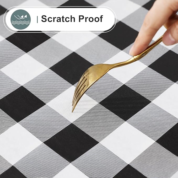 misaya Square Waterproof Vinyl Table Cloth, Buffalo Flannel Backed Tablecloth, Wipeable Plastic Table Cover for Dinner, Kitchen, Outdoor (54" x 54", Black and White)