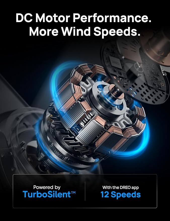 Dreo Ceiling Fans with Lights, 12 Speeds & 3 Fan Modes, Quiet DC Motor, Low Profile Easy to Install, Flush Mount Smart Ceiling Fan with Dimmable LED, 12H Timer for Bedroom, Remote, Black, 44''