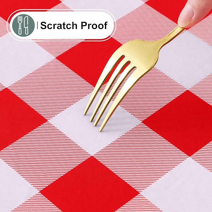 misaya Buffalo Rectangle Picnic Tablecloth, 6 Foot Elastic Fitted Vinyl Table Cloth with Flannel Backing, Waterproof Plaid Table Covers for Dining, Camping, Outdoor (Red and White, 30" x 72")